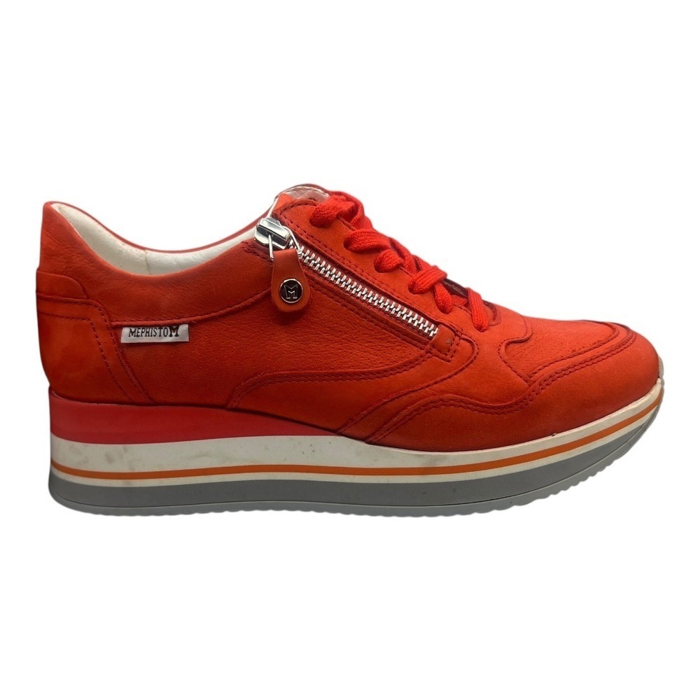 Mephisto Womens Red Leather Platform Sneakers Air-Relax Side Zip Shoes US 7